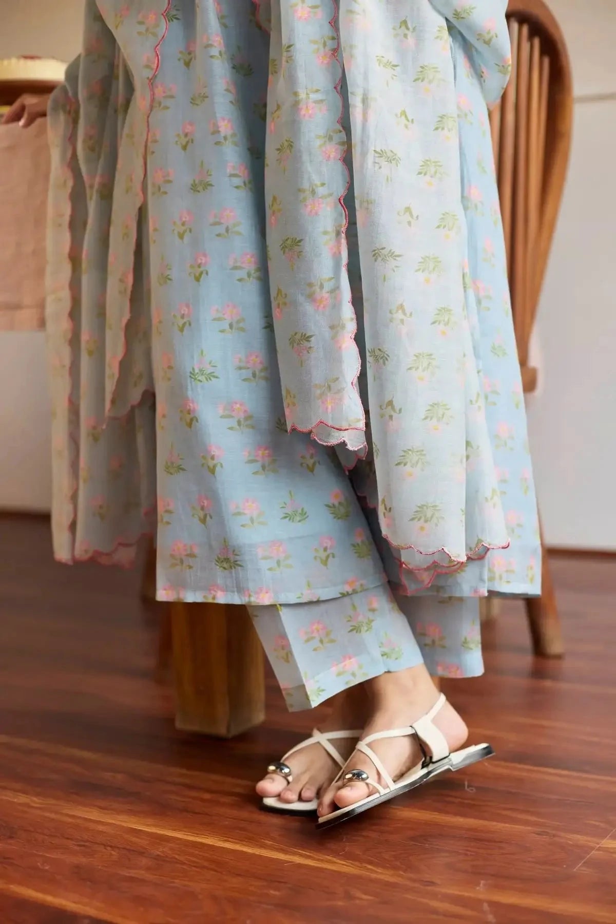 Juanita Powder Blue Pintuck Kurta Set - Pallodstore