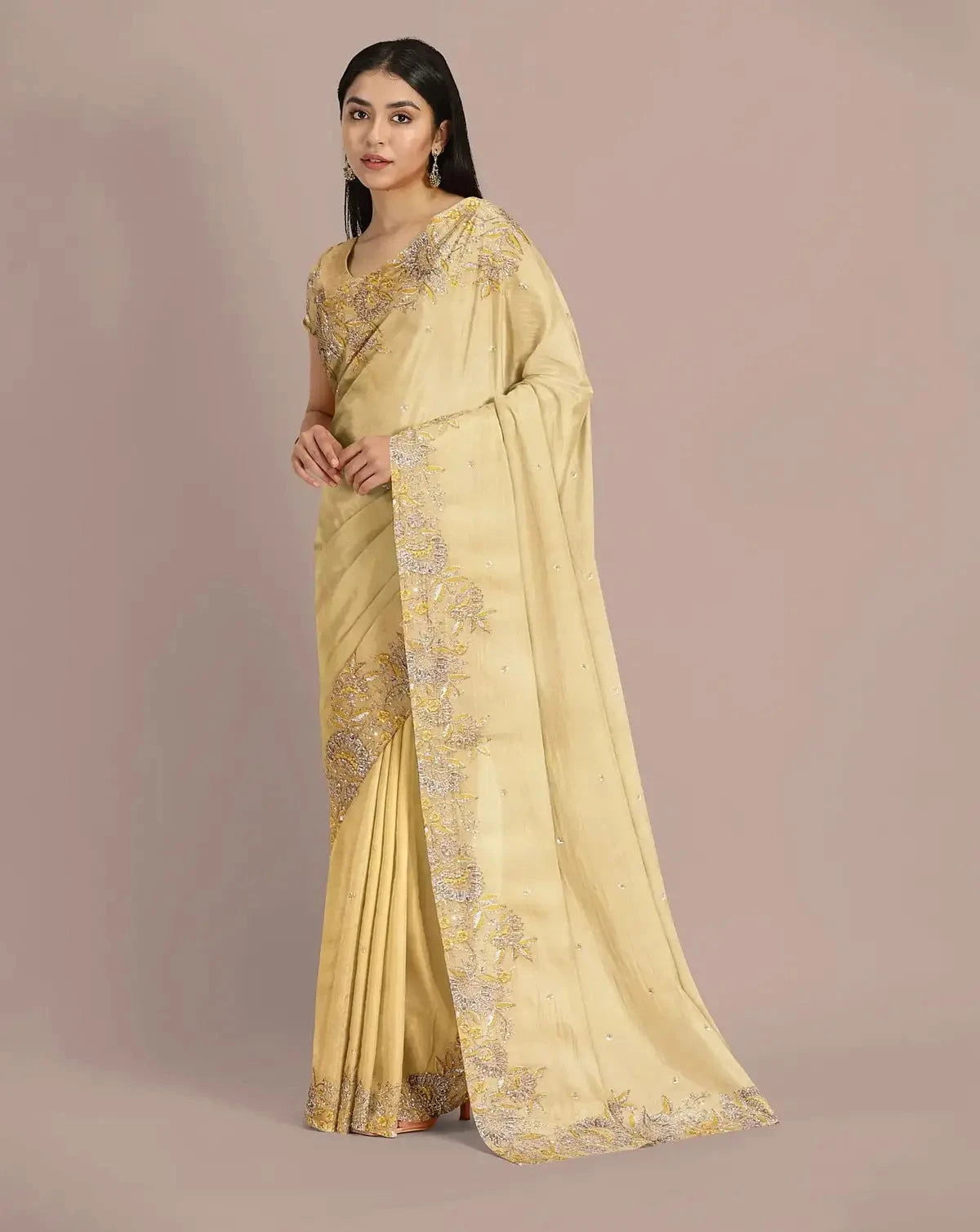Lemon Green Organza Saree - Pallodstore