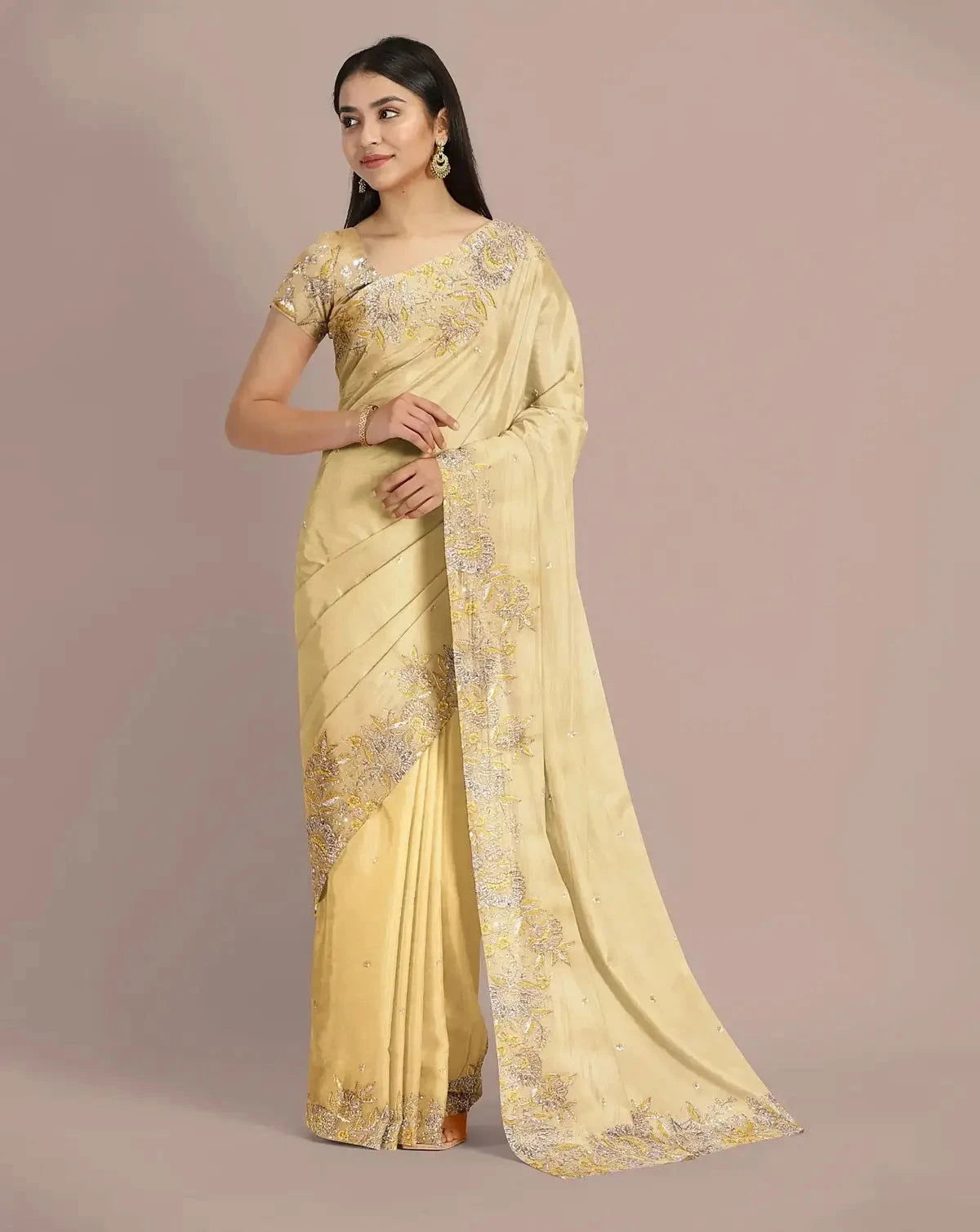 Lemon Green Organza Saree - Pallodstore