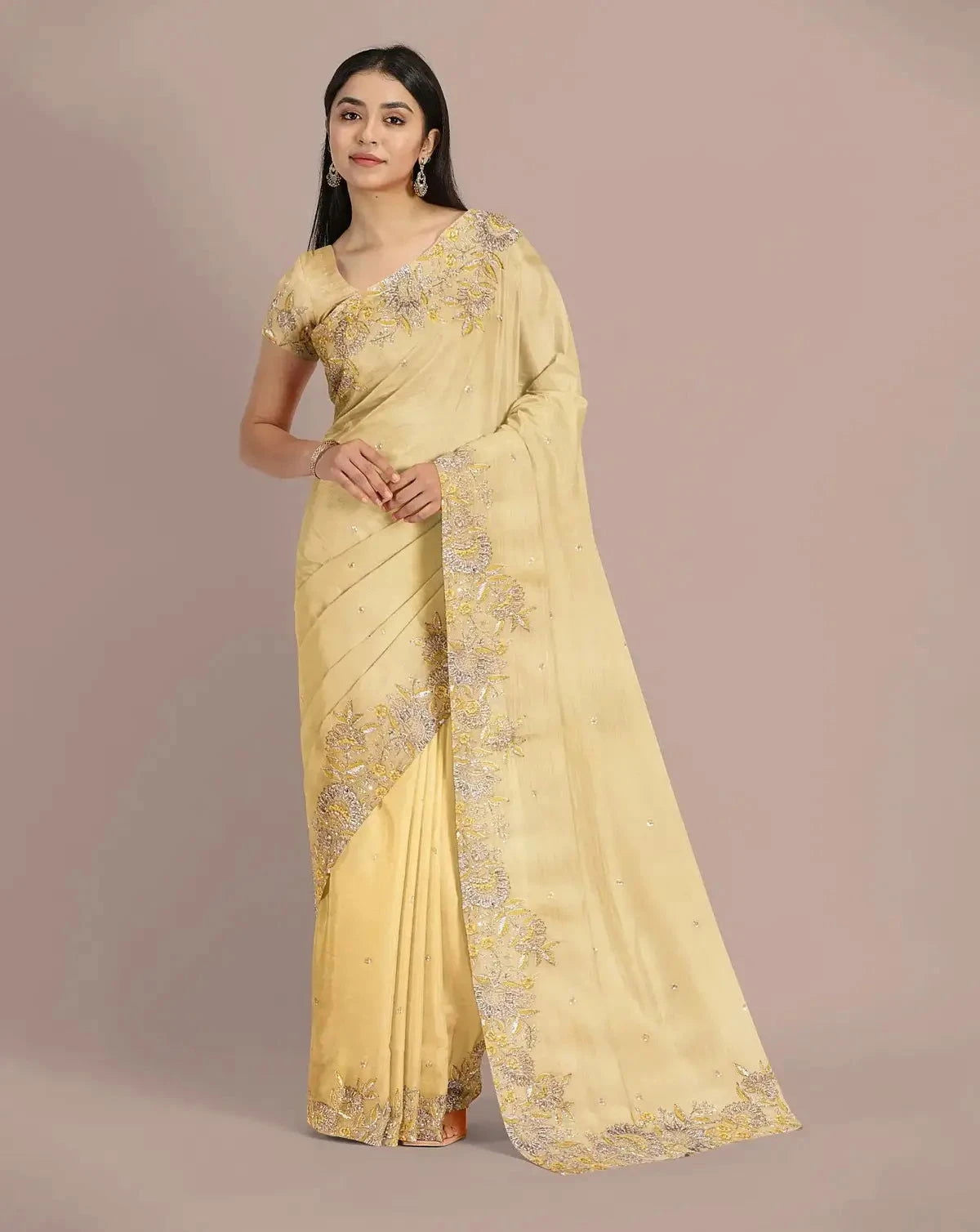 Lemon Green Organza Saree - Pallodstore