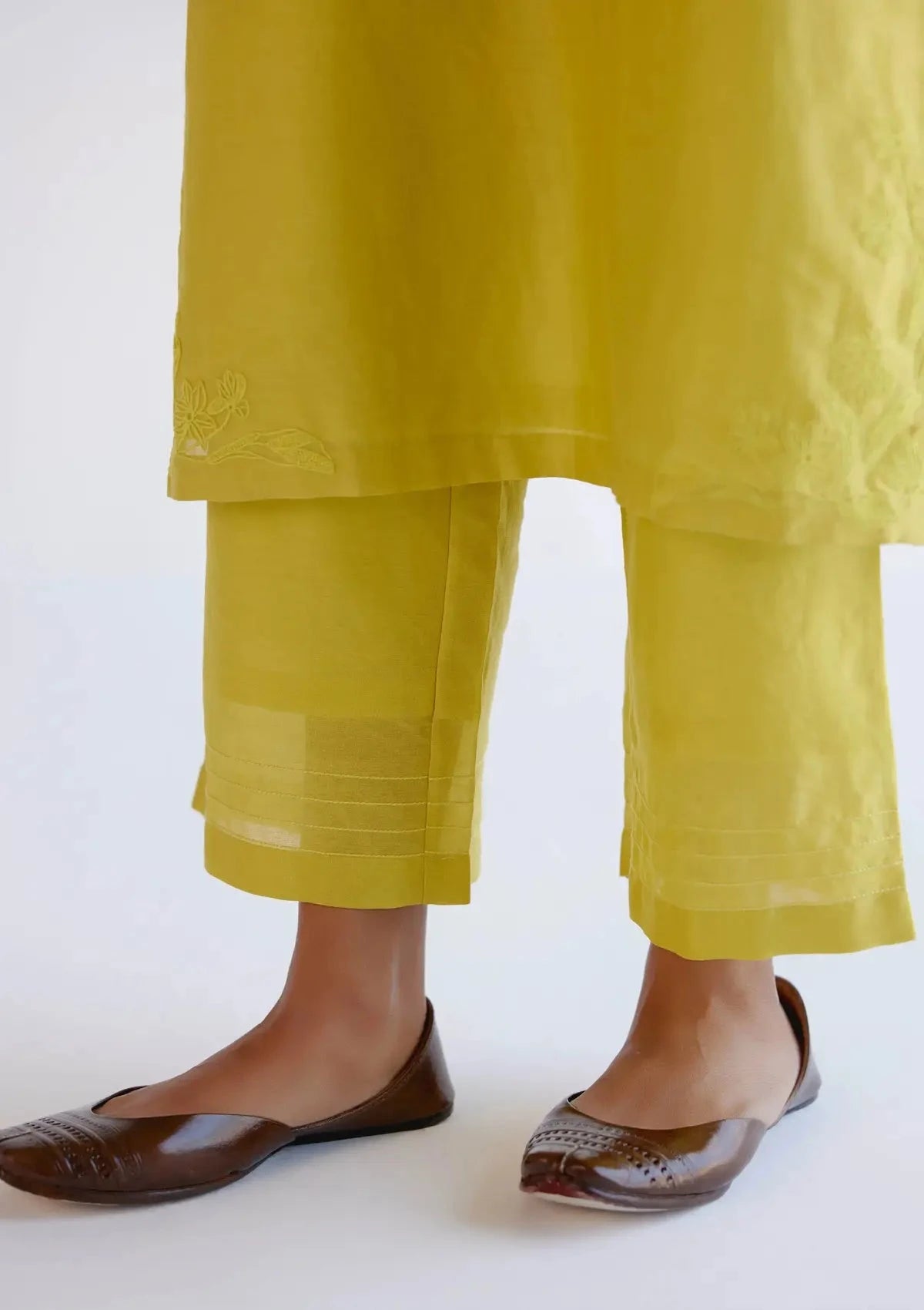 Lemon Yellow Chanderi Kurta Set with Resham Work Embroidery - Pallodstore