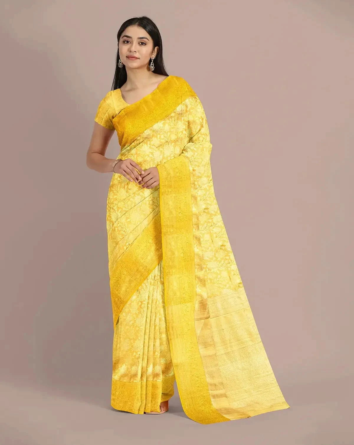 Lemon Yellow Kanjivaram Tissue Saree - Pallodstore