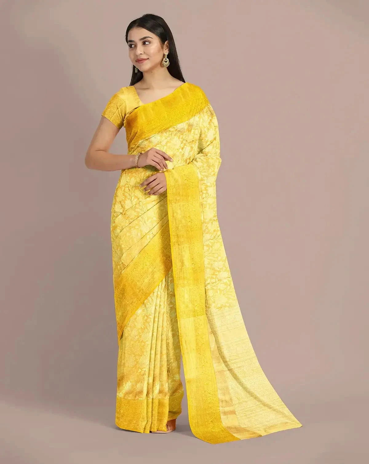 Lemon Yellow Kanjivaram Tissue Saree - Pallodstore