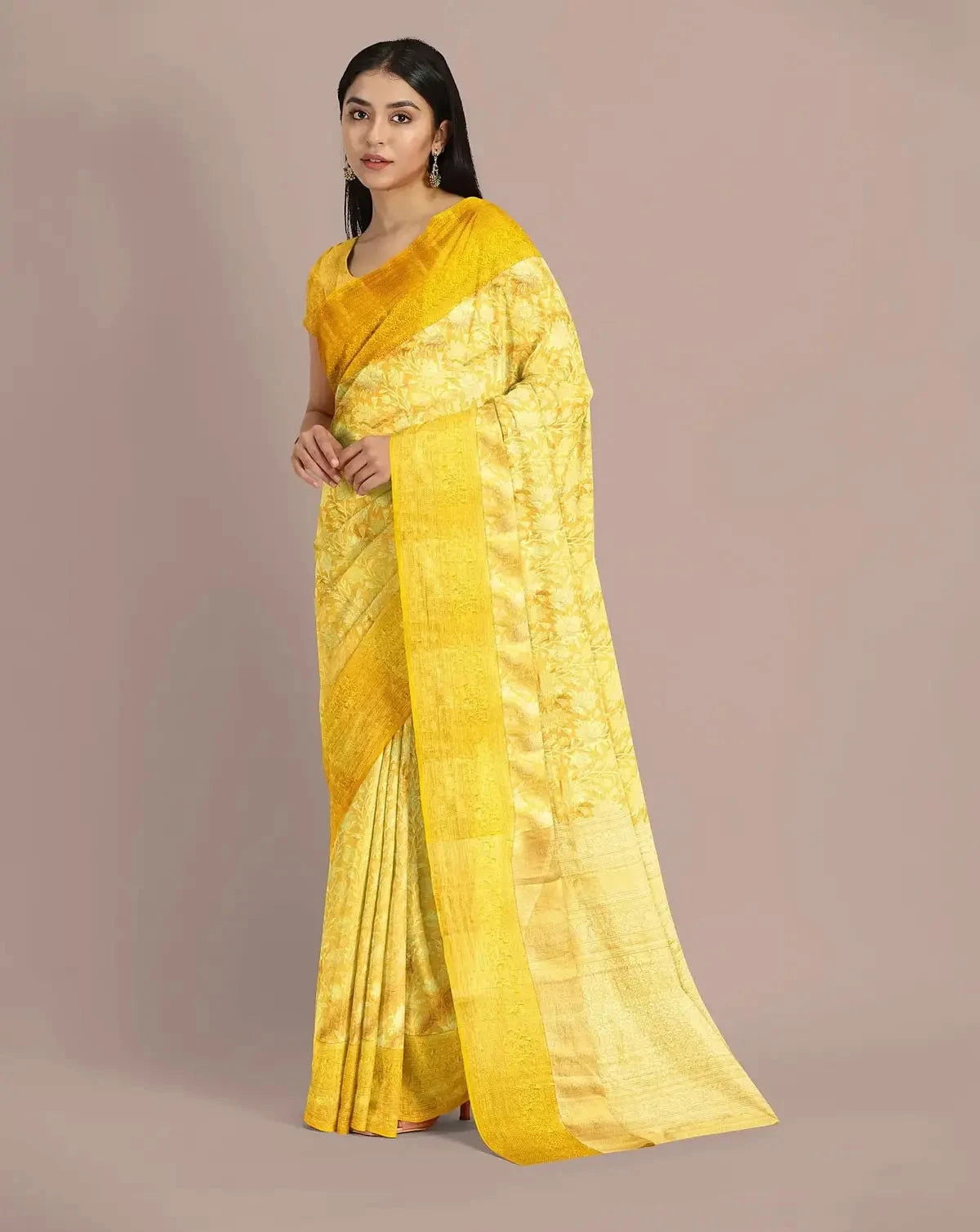 Lemon Yellow Kanjivaram Tissue Saree - Pallodstore