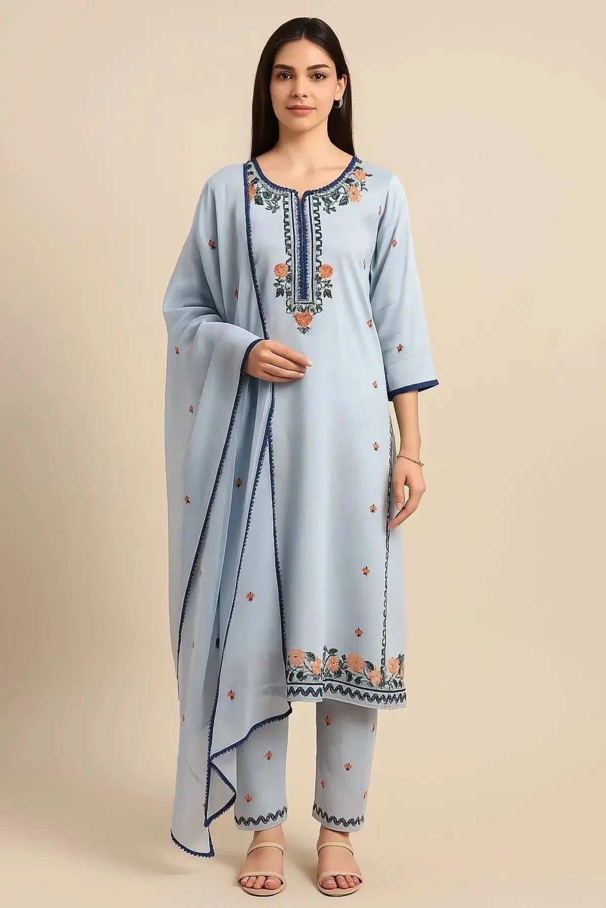 Light Blue Straight Line Suit Dress Material - Pallodstore