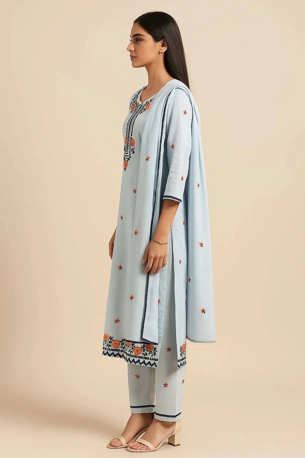 Light Blue Straight Line Suit Dress Material - Pallodstore
