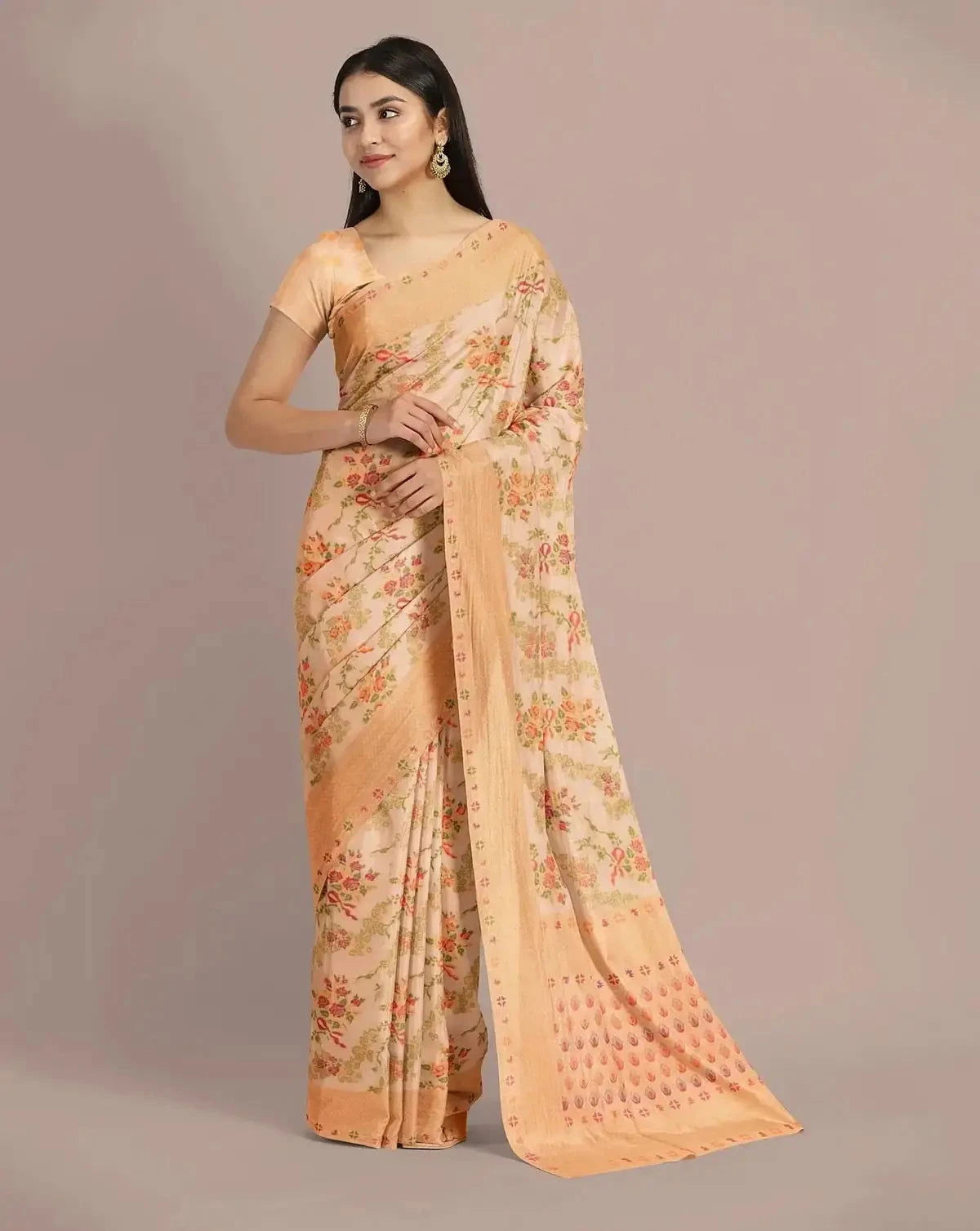 Light Peach Handwoven Tussar Georgette Saree - Pallodstore