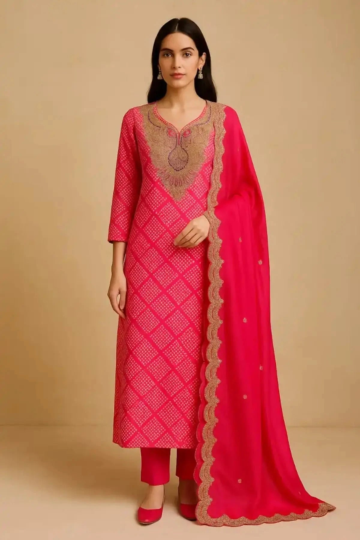 Light Pink Dark Pink Shaded Dress Material - Pallodstore