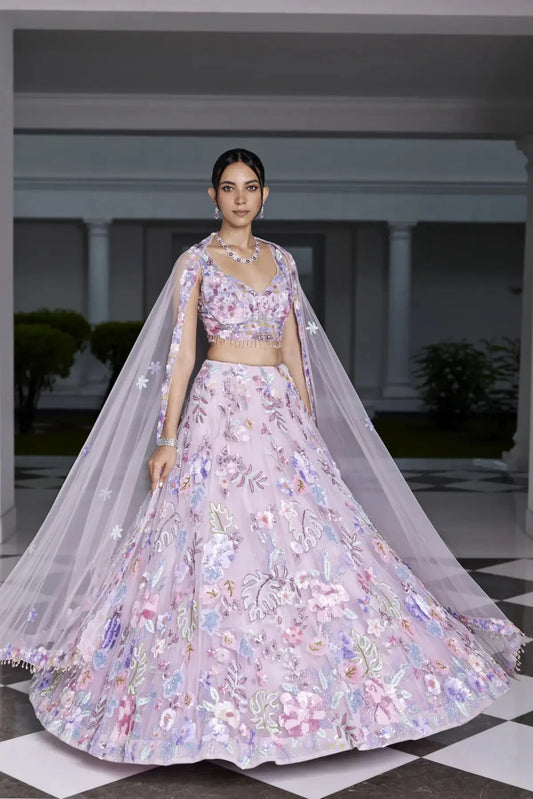 Lilac Embellished Lehenga - Pallodstore