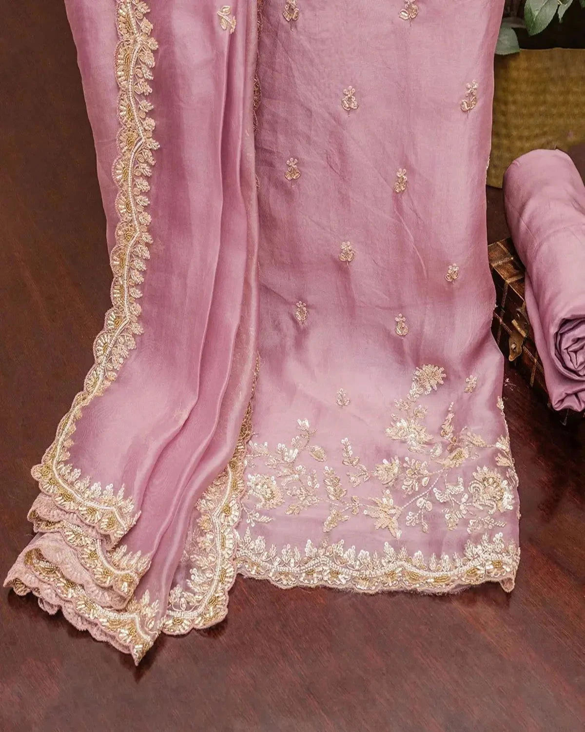 Lilac Organza Dress Material - Pallodstore