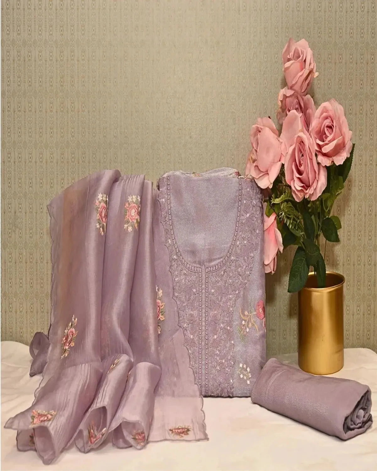 Lilac Organza Dress Material - Pallodstore