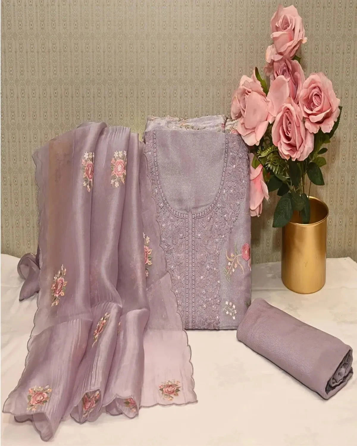 Lilac Organza Dress Material - Pallodstore