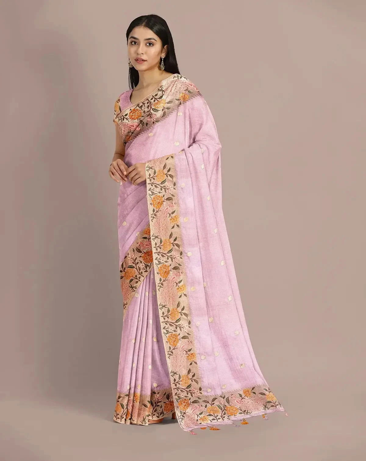 Lilac Silk Kota Embroidered Saree - Pallodstore
