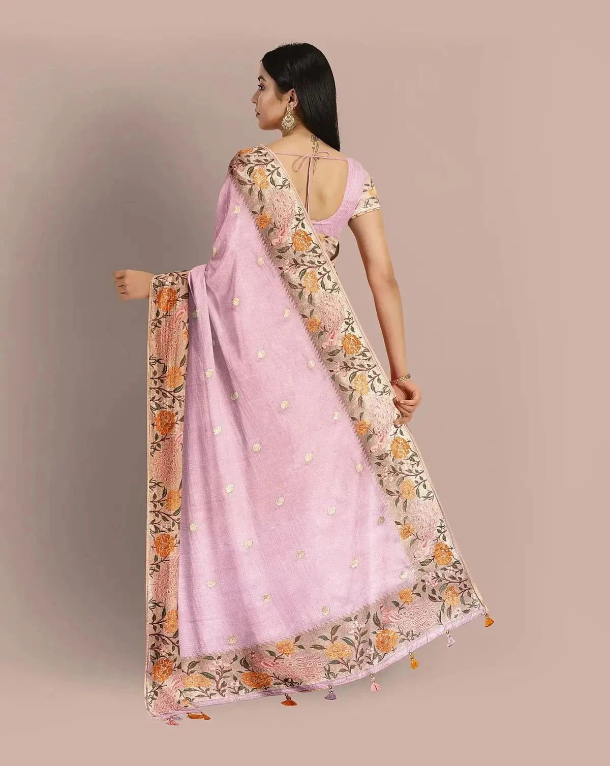 Lilac Silk Kota Embroidered Saree - Pallodstore