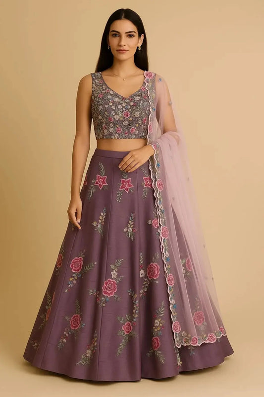 Lilac Silk Lehenga - Pallodstore