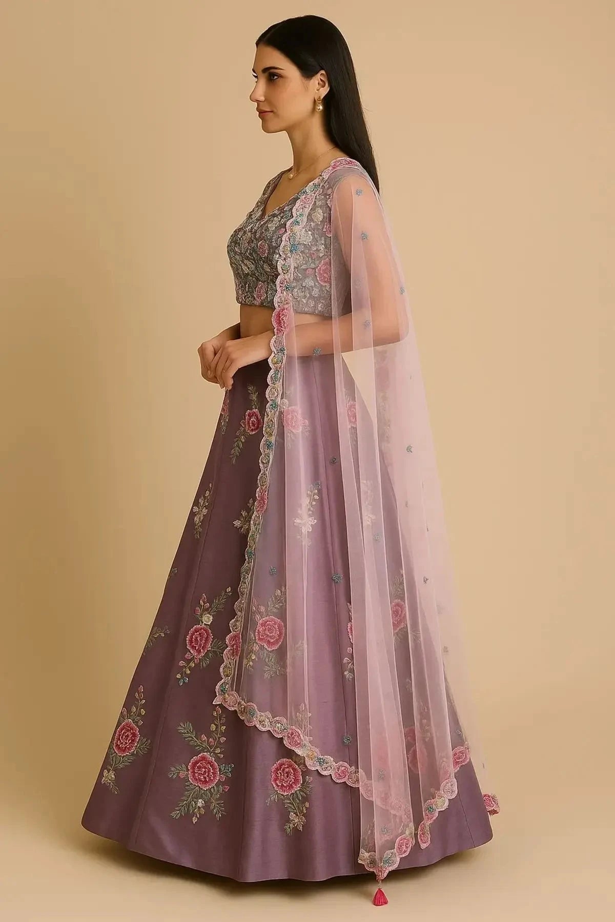 Lilac Silk Lehenga - Pallodstore