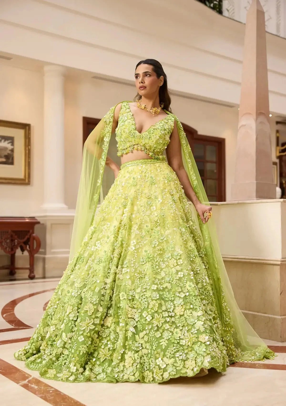 Lime Green Ombre Stella Lehenga Set - Pallodstore