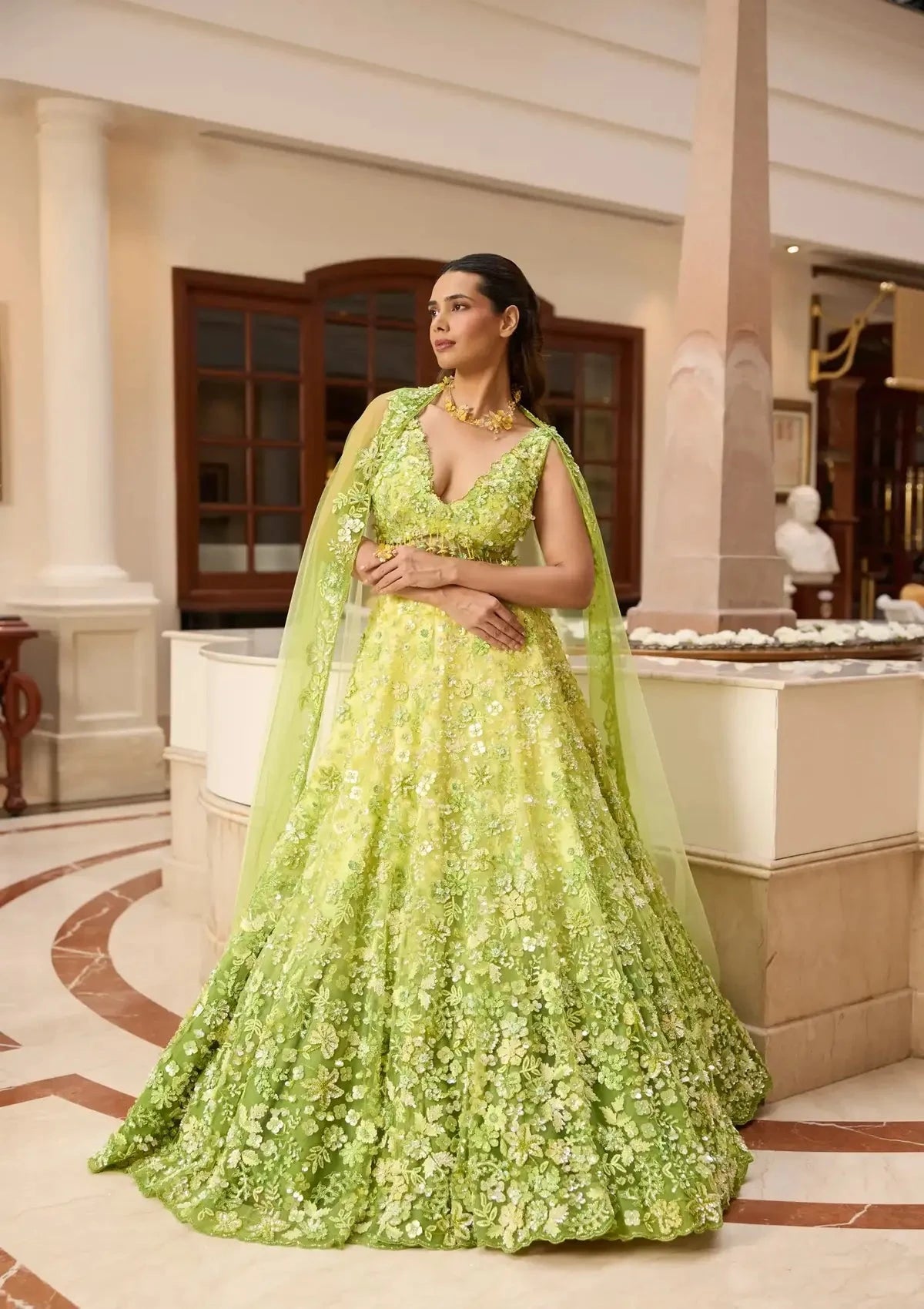 Lime Green Ombre Stella Lehenga Set - Pallodstore