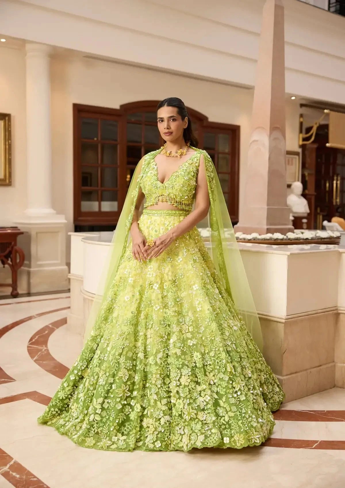 Lime Green Ombre Stella Lehenga Set - Pallodstore