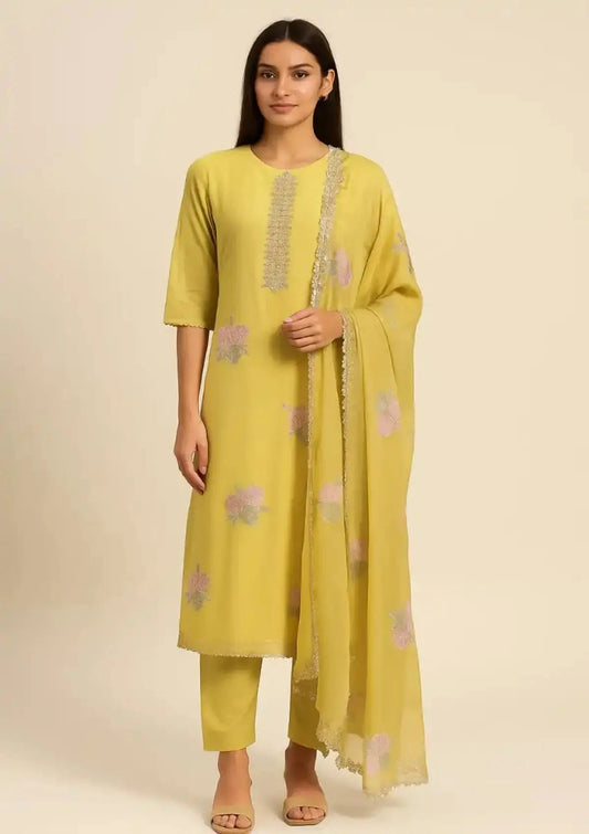 Lime Green Straight Line Suit Dress Material - Pallodstore