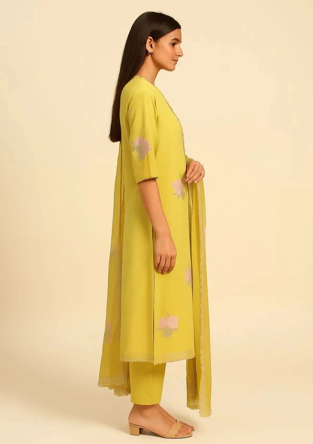 Lime Green Straight Line Suit Dress Material - Pallodstore