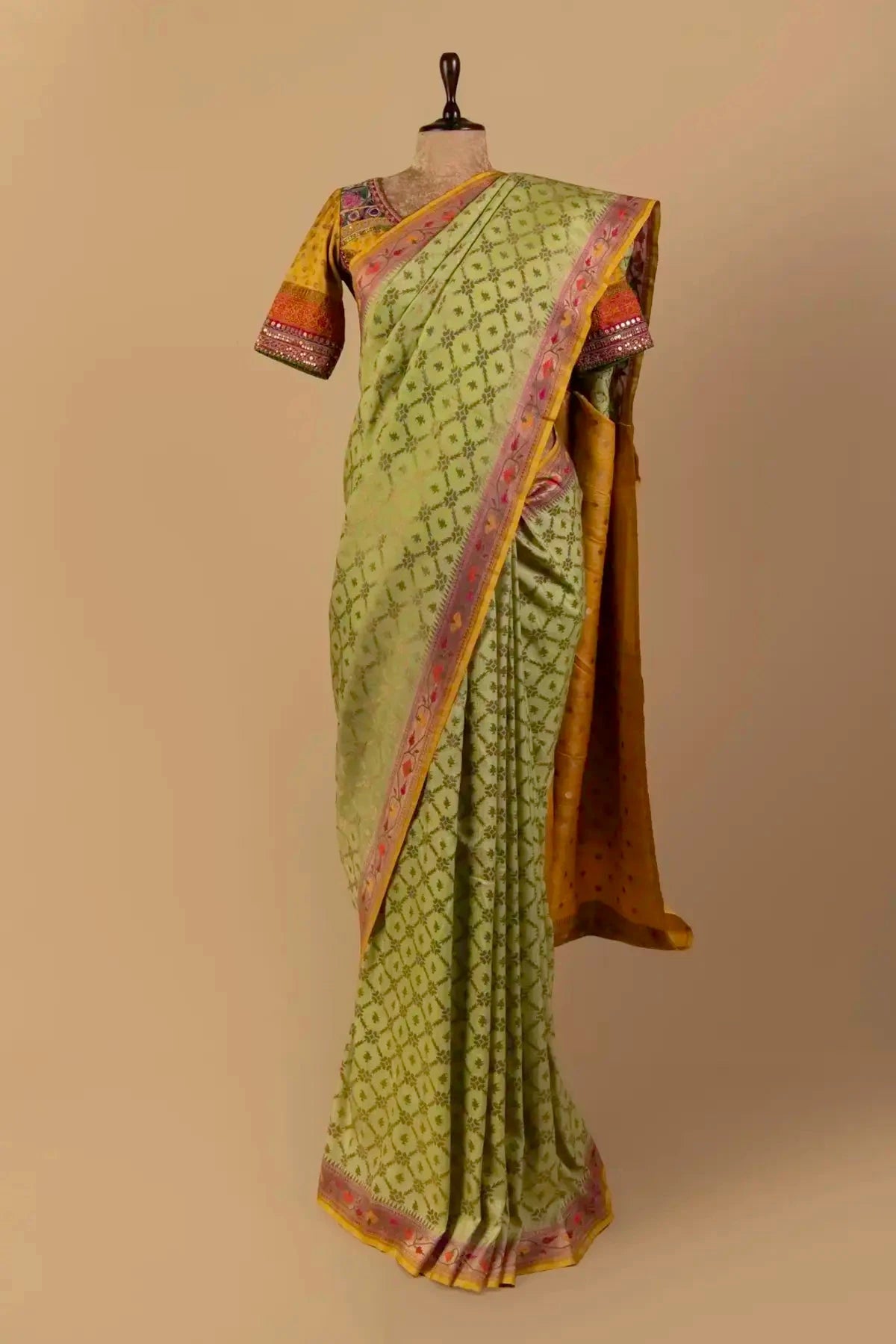 Lime Green Tussar Georgette Saree - Pallodstore