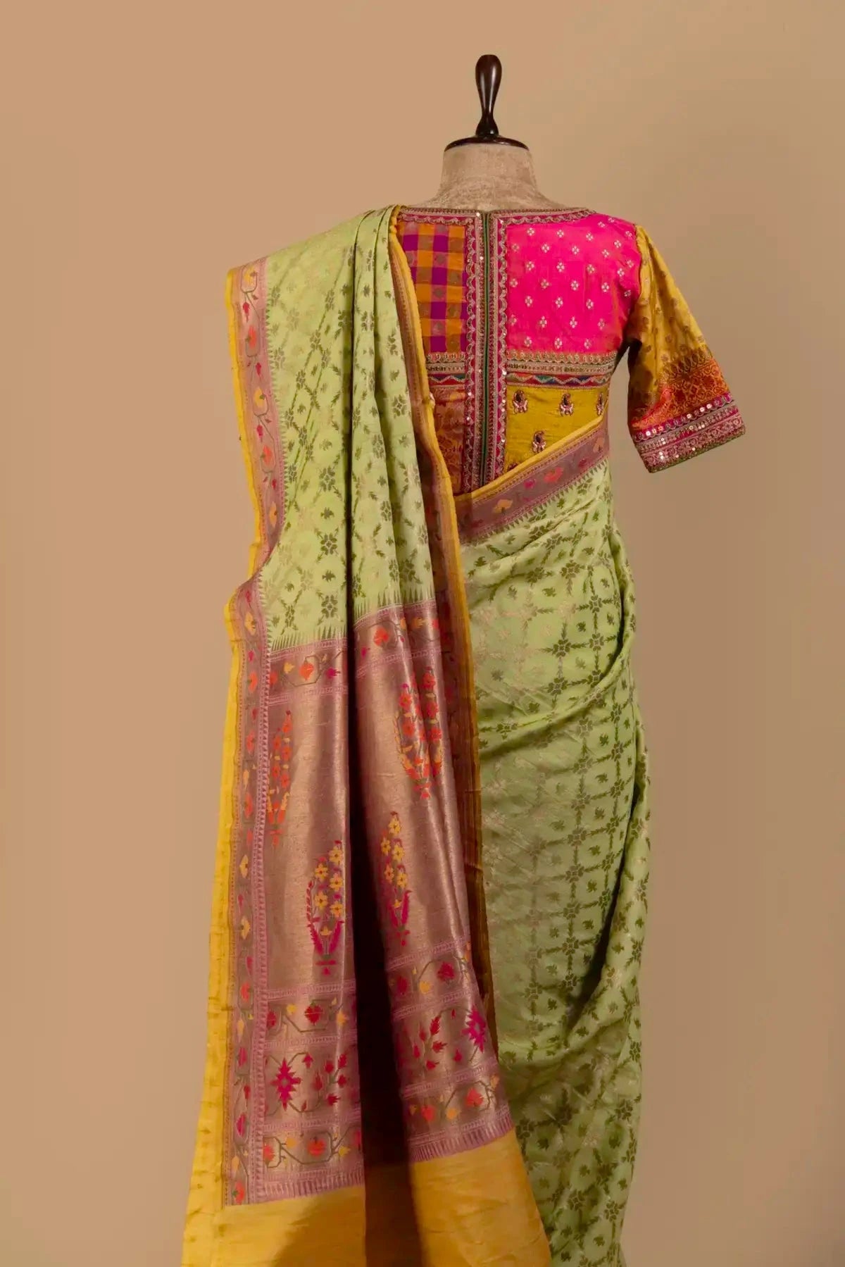 Lime Green Tussar Georgette Saree - Pallodstore