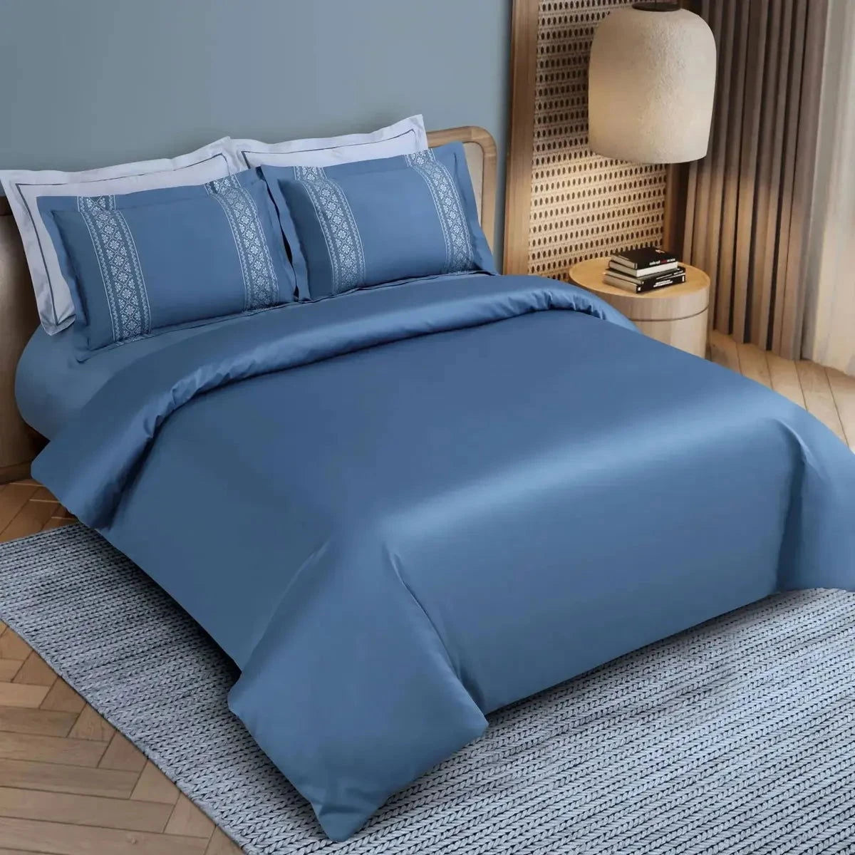 Luxe Premium Legion Blue Color Embroidered Bedding - Pallodstore