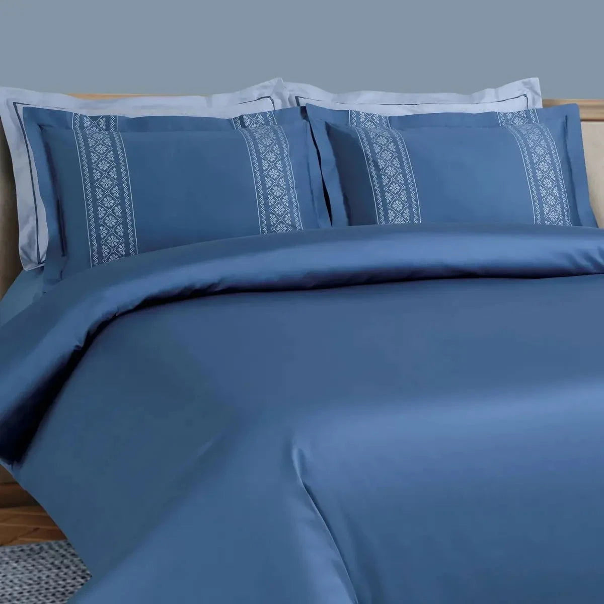 Luxe Premium Legion Blue Color Embroidered Bedding - Pallodstore
