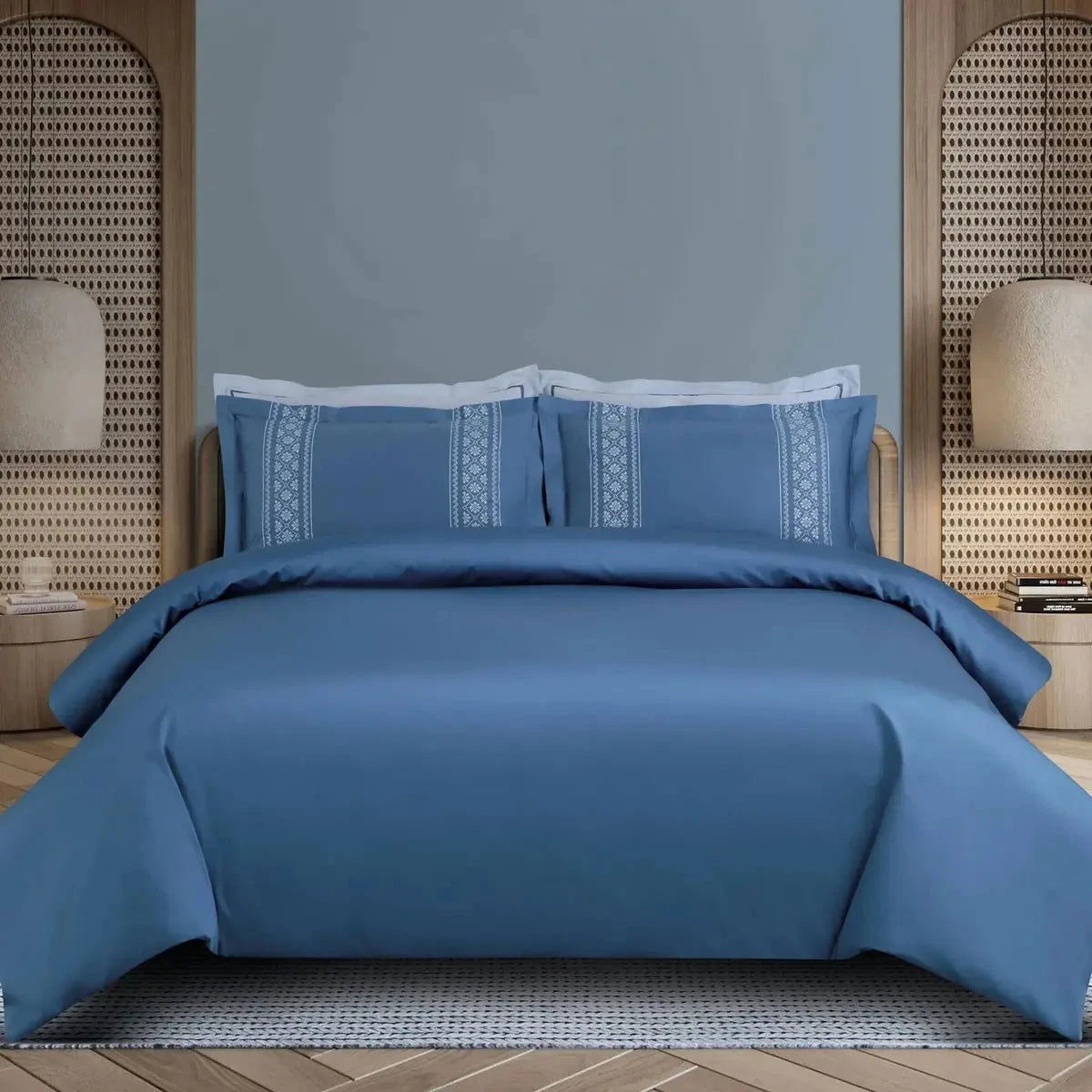 Luxe Premium Legion Blue Color Embroidered Bedding - Pallodstore