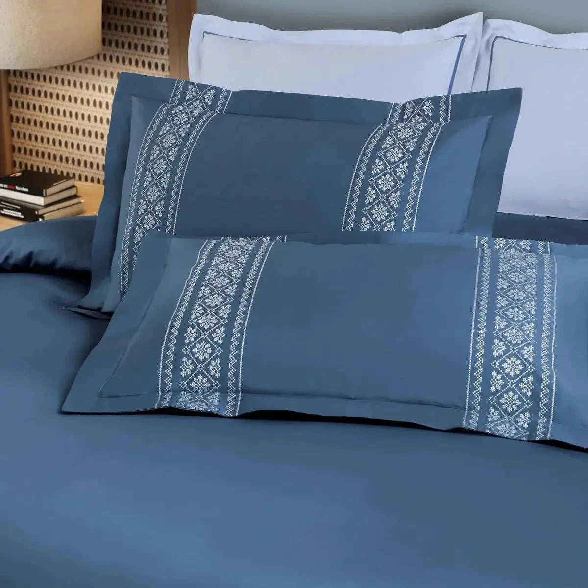 Luxe Premium Legion Blue Color Embroidered Bedding - Pallodstore