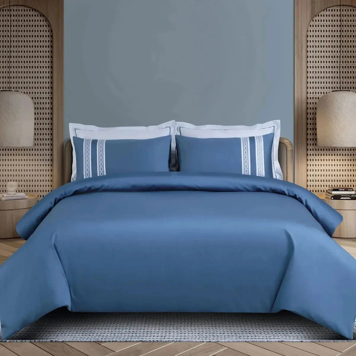 Luxe Premium Legion Blue Color Embroidered Bedding Set - Pallodstore