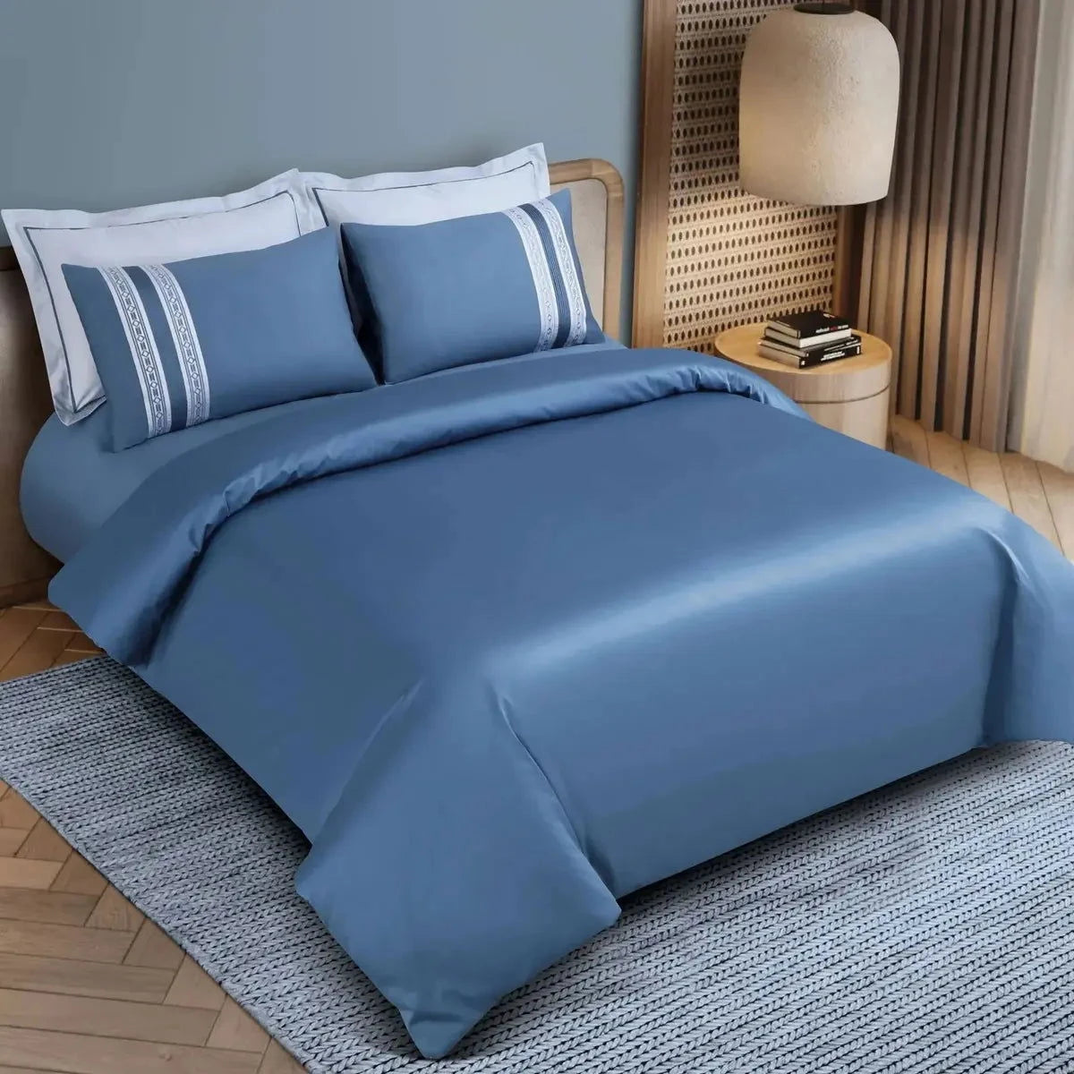 Luxe Premium Legion Blue Color Embroidered Bedding Set - Pallodstore