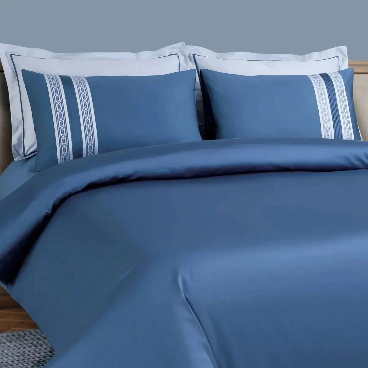 Luxe Premium Legion Blue Color Embroidered Bedding Set - Pallodstore