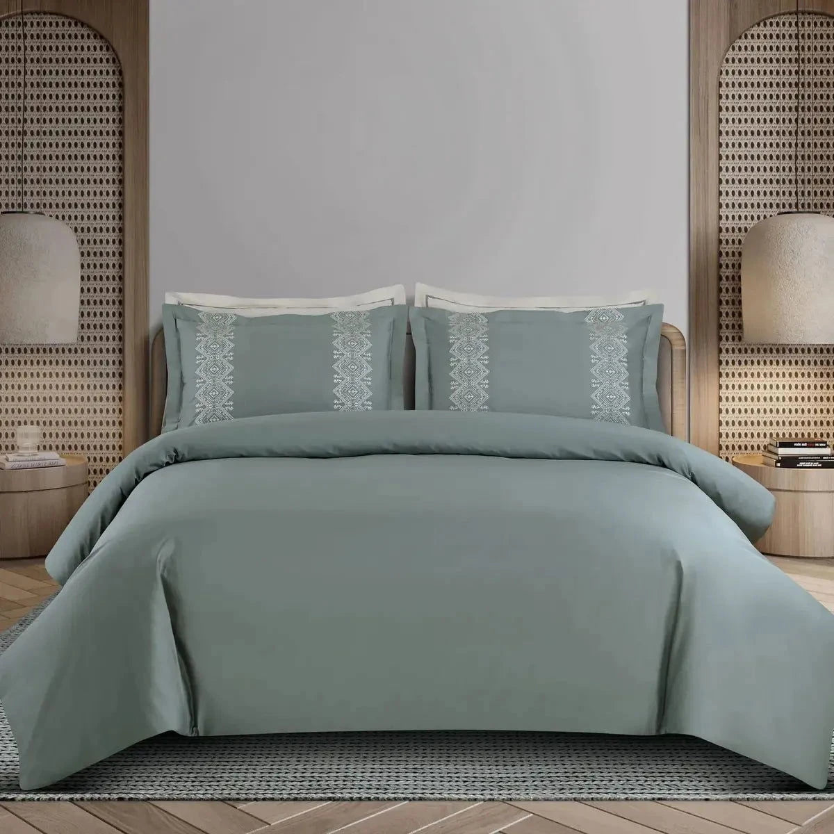 Luxe Premium Olive Green Color Embroidered Bedding - Pallodstore