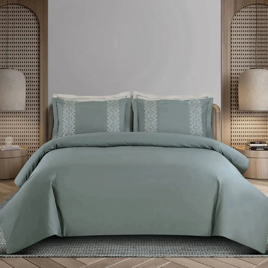 Luxe Premium Olive Green Color Embroidered Bedding - Pallodstore