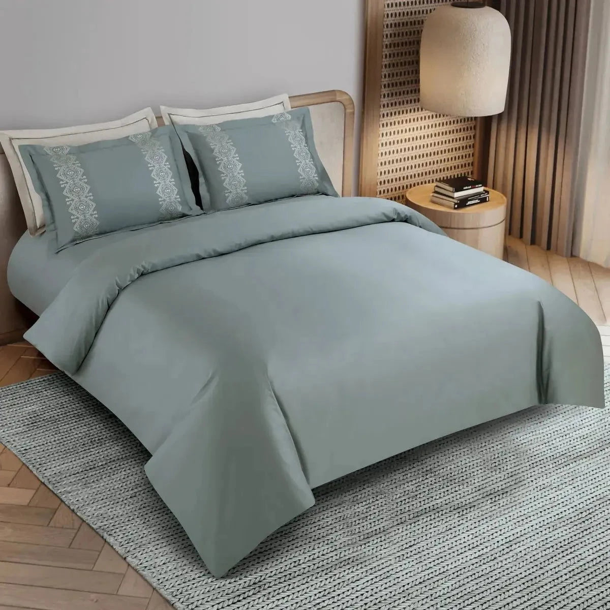 Luxe Premium Olive Green Color Embroidered Bedding - Pallodstore