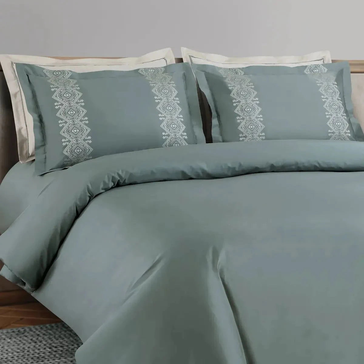 Luxe Premium Olive Green Color Embroidered Bedding - Pallodstore