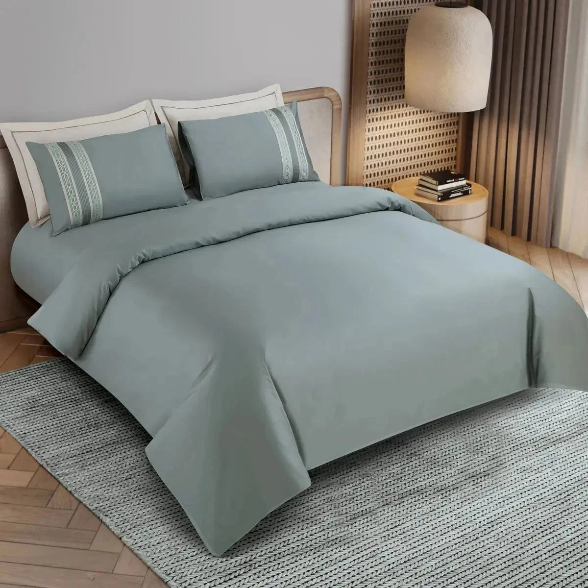 Luxe Premium Olive Green Color Embroidered Bedding Set - Pallodstore