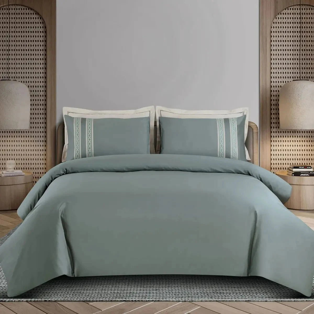 Luxe Premium Olive Green Color Embroidered Bedding Set - Pallodstore
