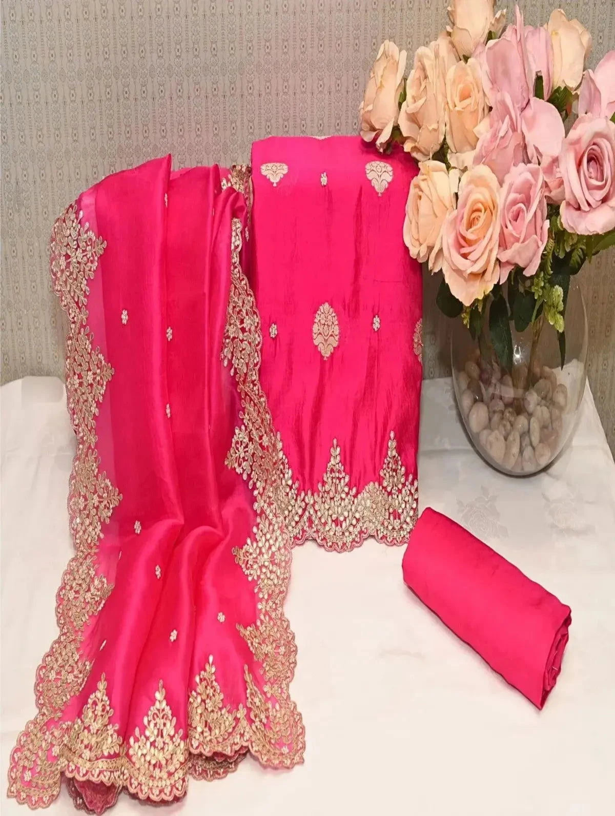 Magenta Organza Dress Material - Pallodstore