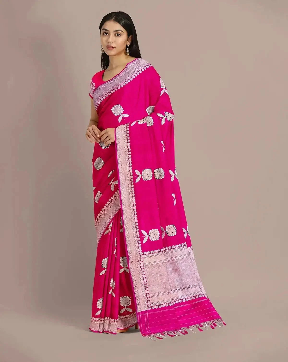 Magenta Satin Silk Saree - Pallodstore