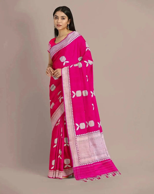 Magenta Satin Silk Saree - Pallodstore