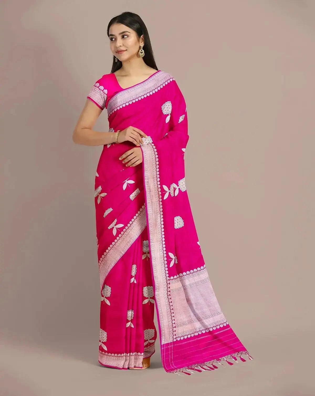Magenta Satin Silk Saree - Pallodstore