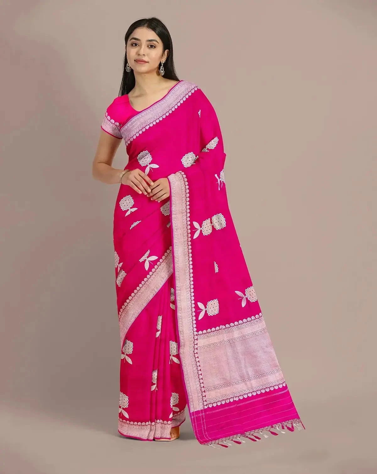 Magenta Satin Silk Saree - Pallodstore
