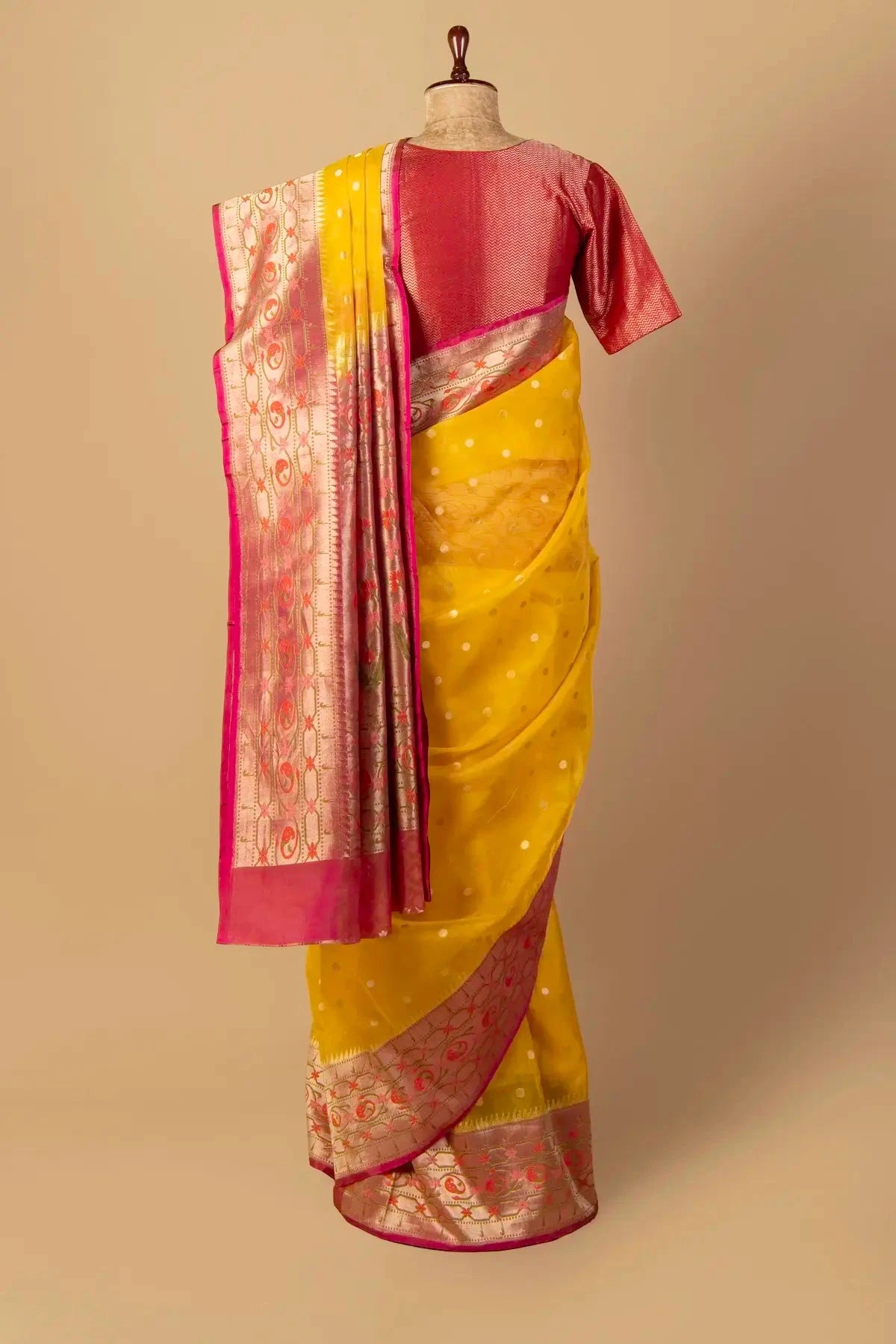 Mango Yellow Banarasi Kora Saree - Pallodstore