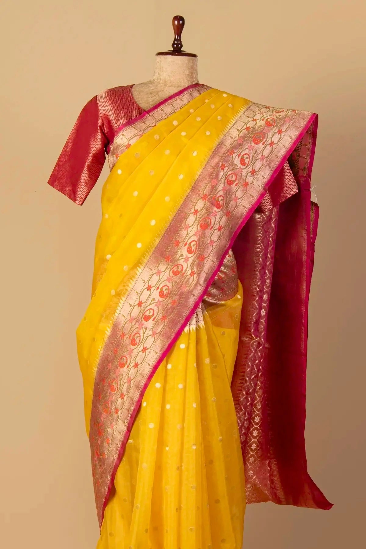 Mango Yellow Banarasi Kora Saree - Pallodstore