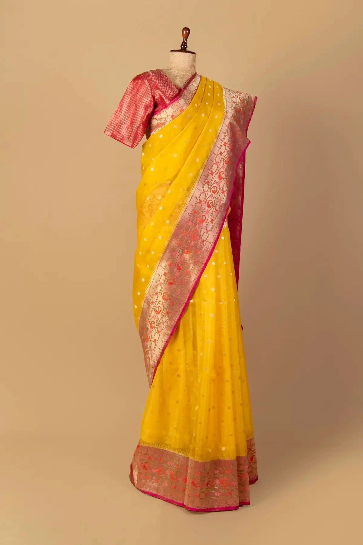 Mango Yellow Banarasi Kora Saree - Pallodstore