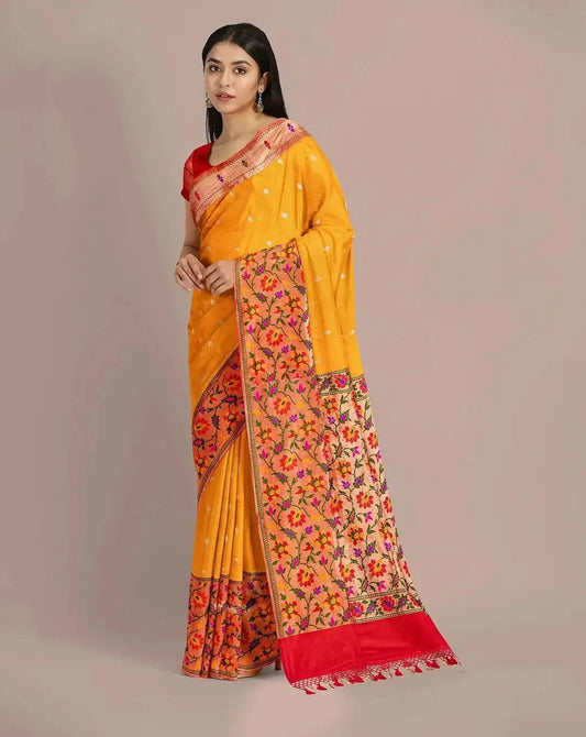 Mango Yellow Banarsi Silk saree - Pallodstore