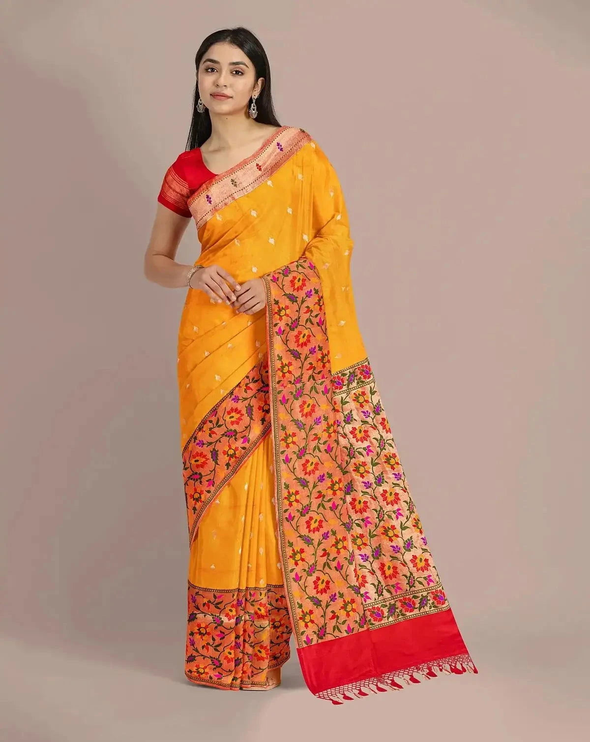 Mango Yellow Banarsi Silk saree - Pallodstore